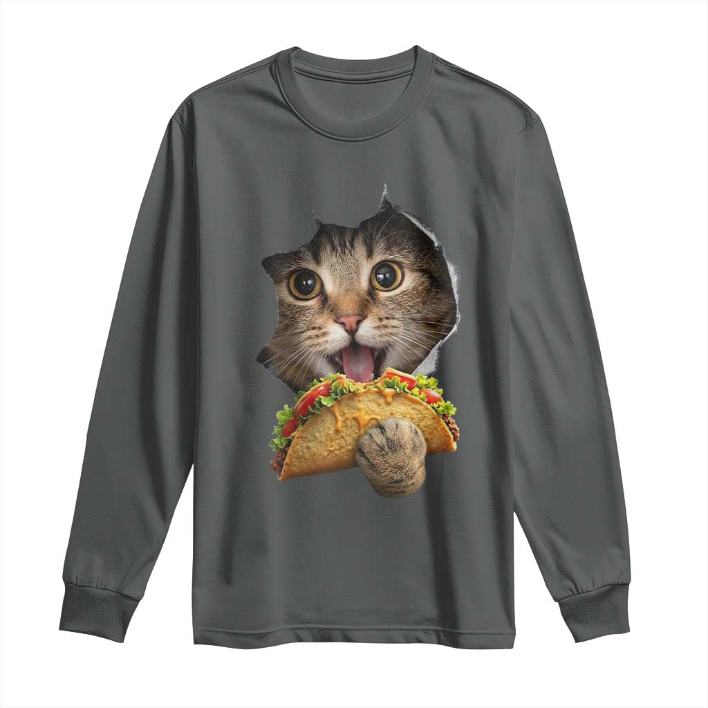 Funny Cat Eating Taco Long Sleeve Shirt Mexican Food Lover Gift