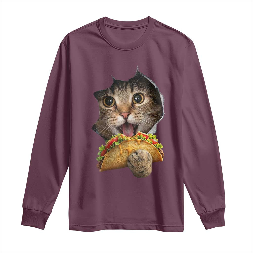 Funny Cat Eating Taco Long Sleeve Shirt Mexican Food Lover Gift