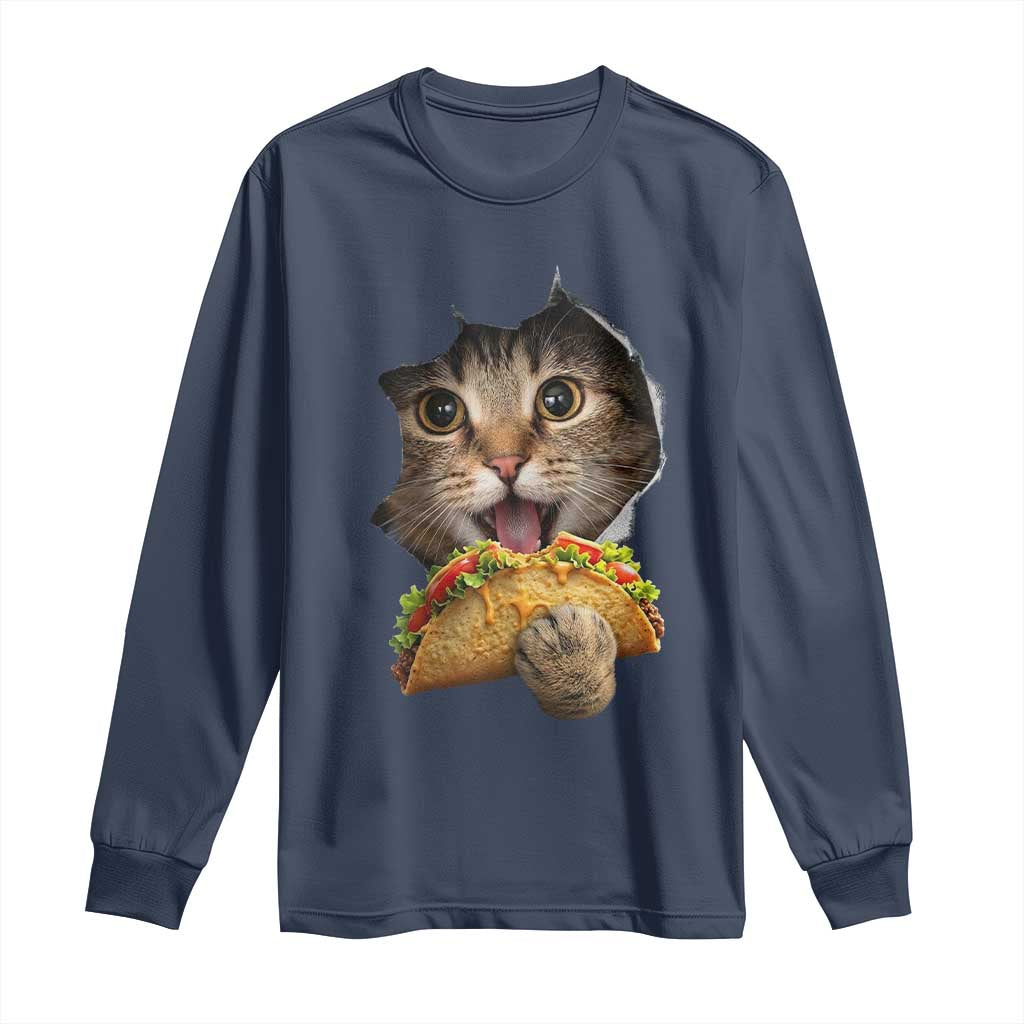 Funny Cat Eating Taco Long Sleeve Shirt Mexican Food Lover Gift