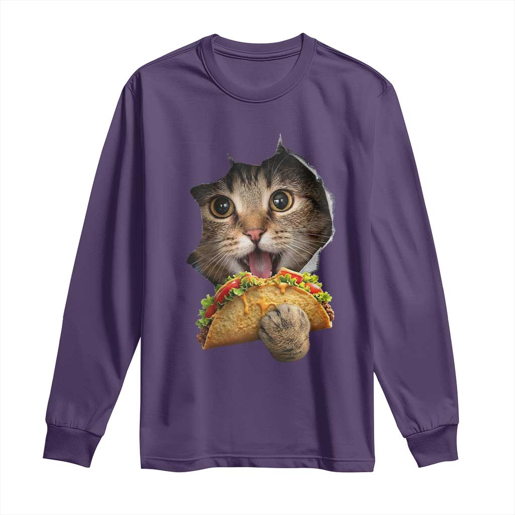 Funny Cat Eating Taco Long Sleeve Shirt Mexican Food Lover Gift