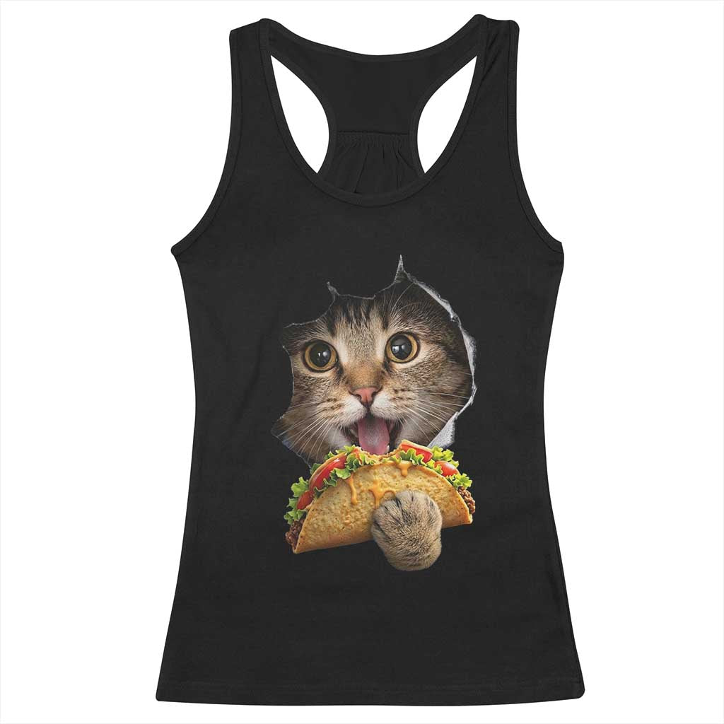 Funny Cat Eating Taco Racerback Tank Top Mexican Food Lover Gift
