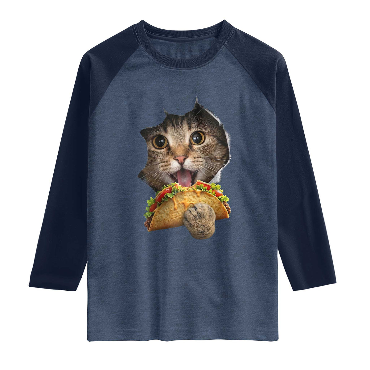 Funny Cat Eating Taco Raglan Shirt Mexican Food Lover Gift
