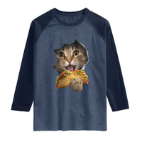Funny Cat Eating Taco Raglan Shirt Mexican Food Lover Gift