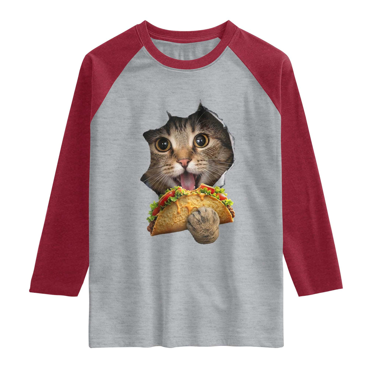 Funny Cat Eating Taco Raglan Shirt Mexican Food Lover Gift