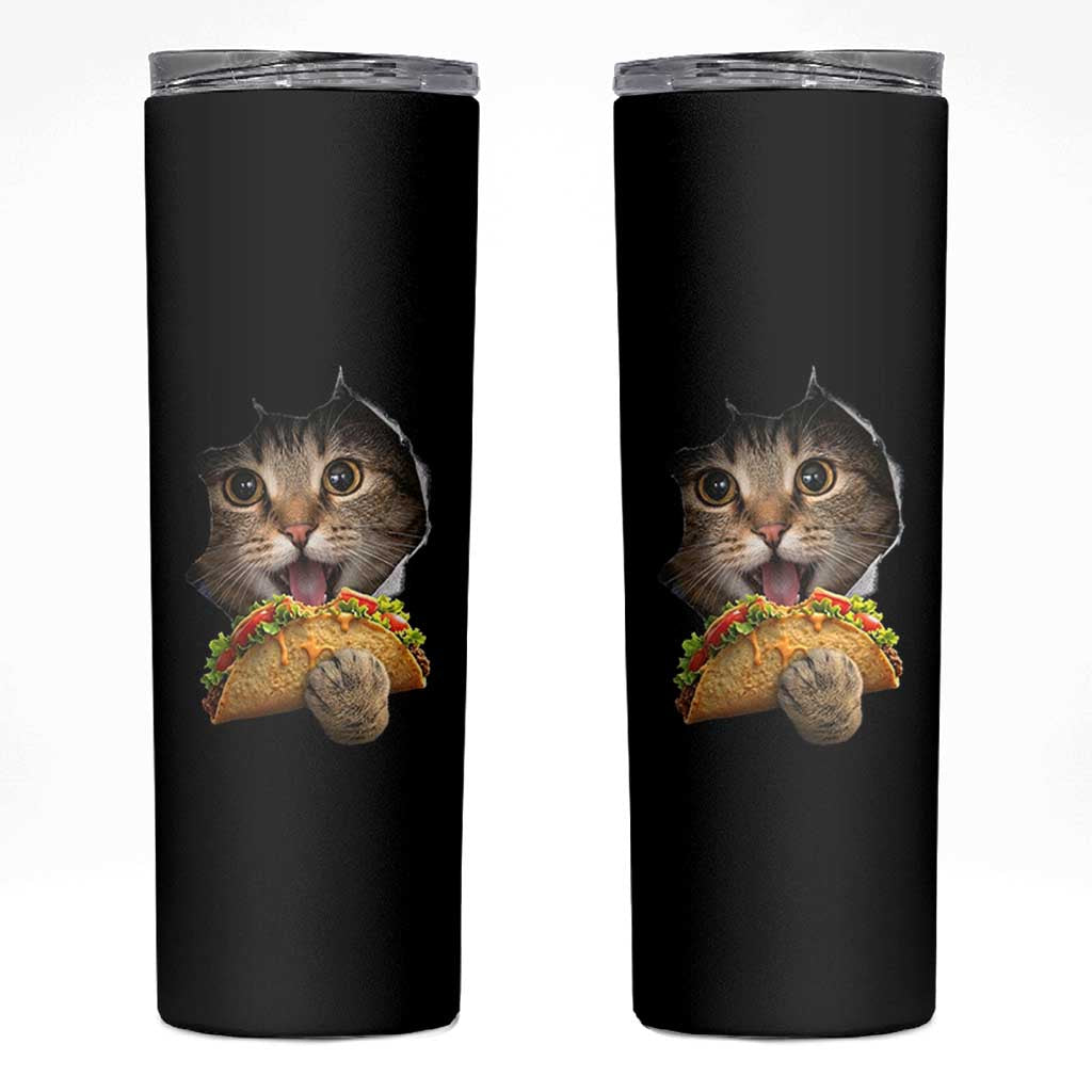 Funny Cat Eating Taco Skinny Tumbler Mexican Food Lover Gift