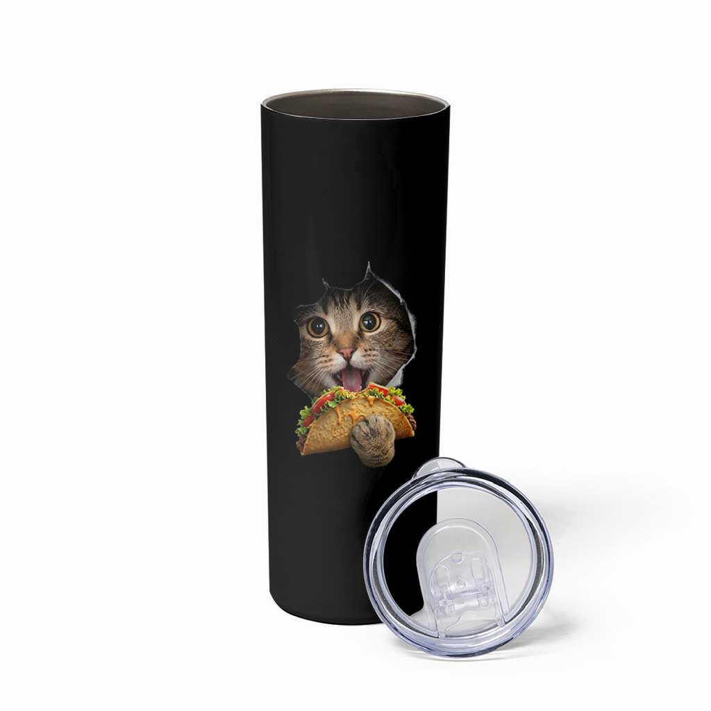 Funny Cat Eating Taco Skinny Tumbler Mexican Food Lover Gift