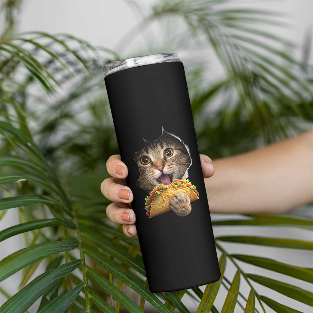 Funny Cat Eating Taco Skinny Tumbler Mexican Food Lover Gift