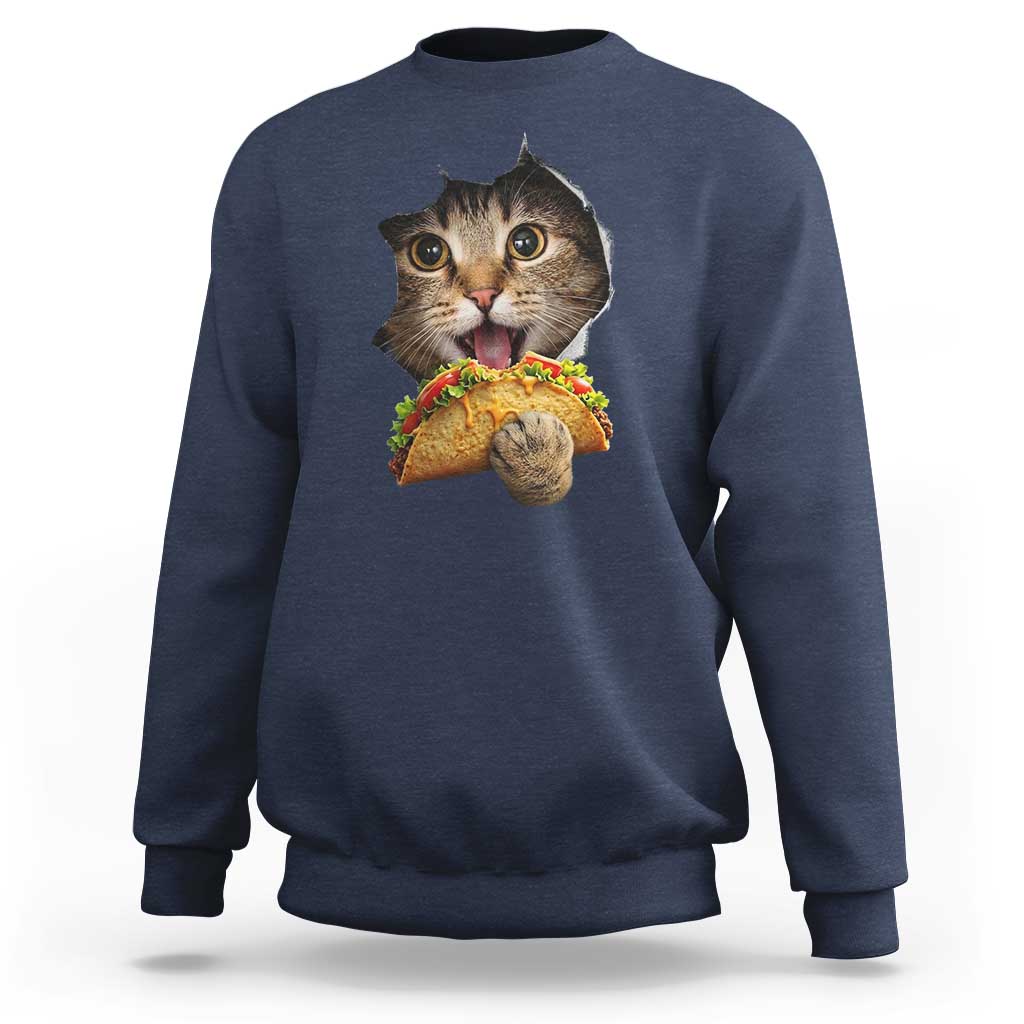 Funny Cat Eating Taco Sweatshirt Mexican Food Lover Gift