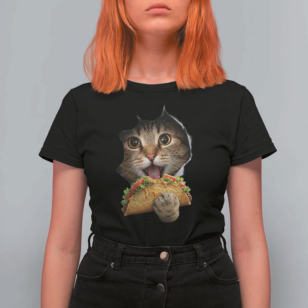 Funny Cat Eating Taco T Shirt For Women Mexican Food Lover Gift