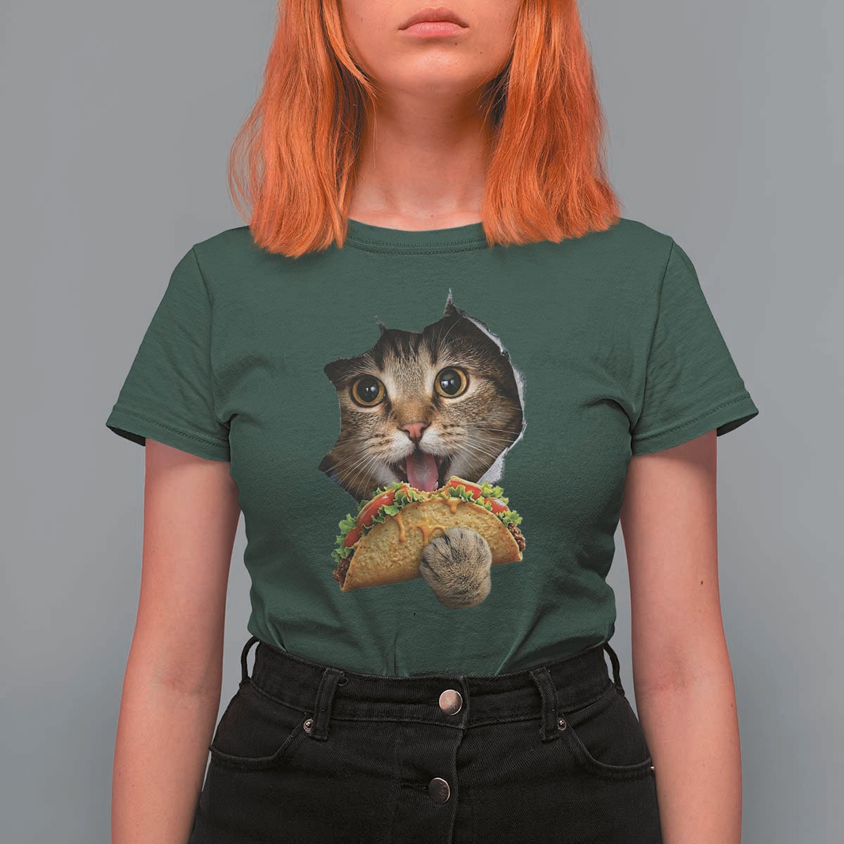 Funny Cat Eating Taco T Shirt For Women Mexican Food Lover Gift