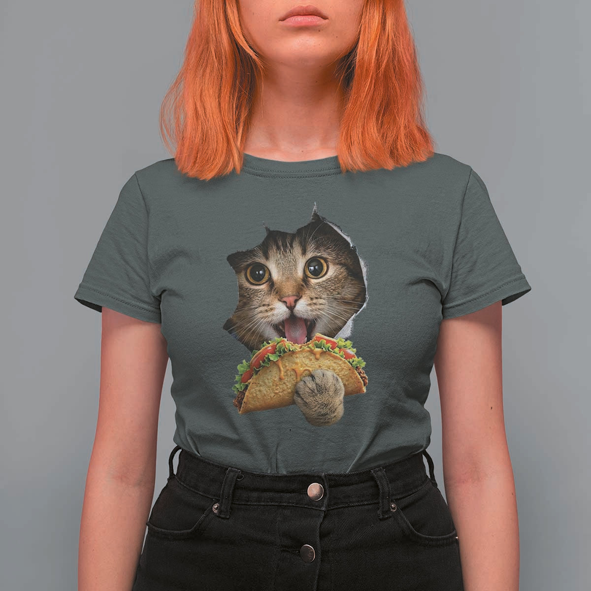 Funny Cat Eating Taco T Shirt For Women Mexican Food Lover Gift