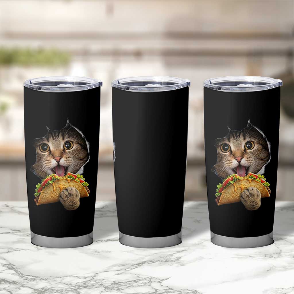 Funny Cat Eating Taco Tumbler Cup Mexican Food Lover Gift