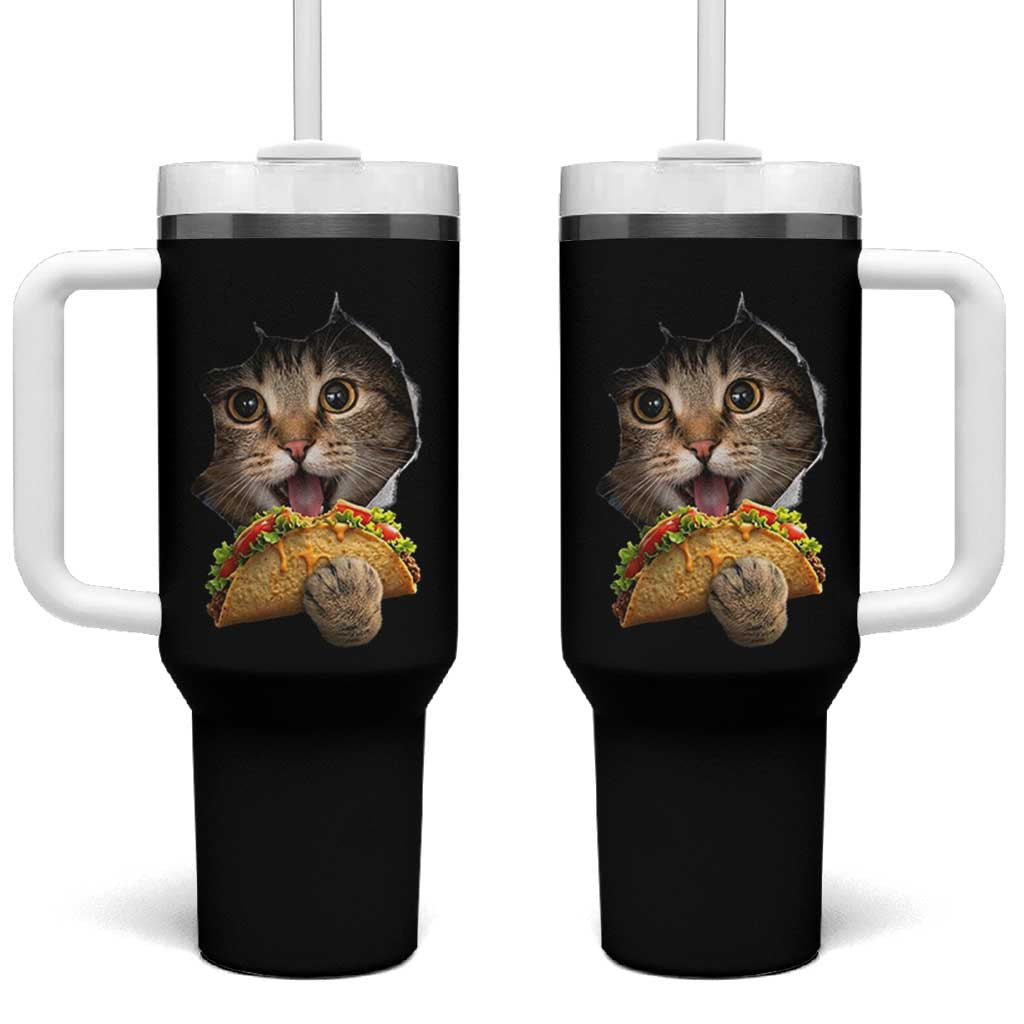 Funny Cat Eating Taco Tumbler With Handle Mexican Food Lover Gift