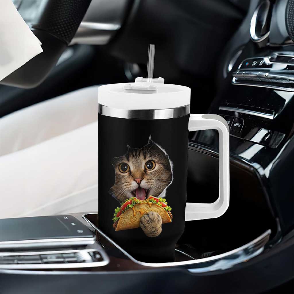Funny Cat Eating Taco Tumbler With Handle Mexican Food Lover Gift