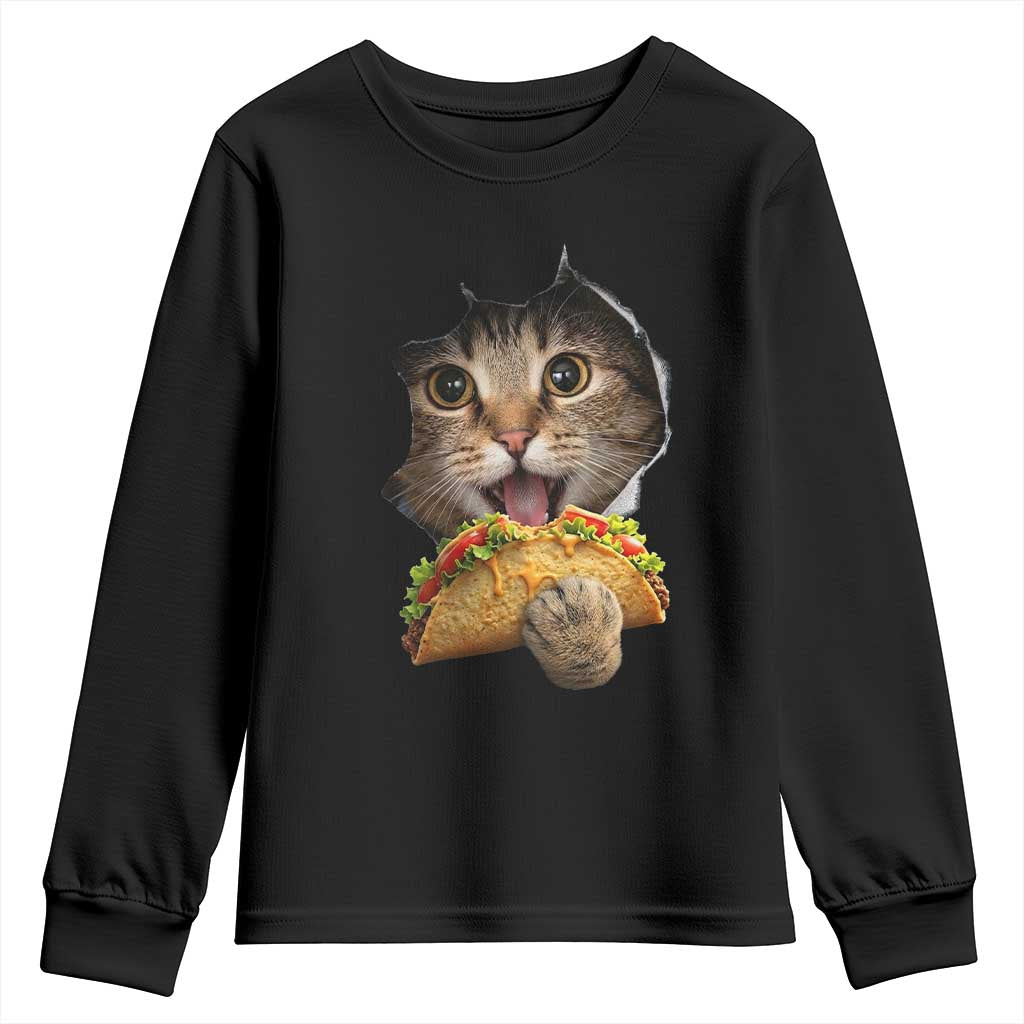 Funny Cat Eating Taco Youth Sweatshirt Mexican Food Lover Gift