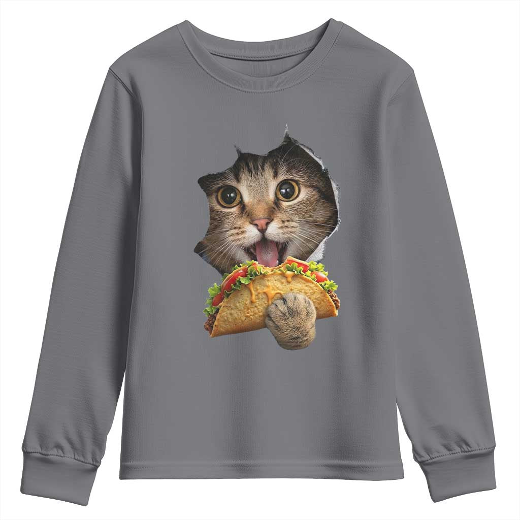 Funny Cat Eating Taco Youth Sweatshirt Mexican Food Lover Gift