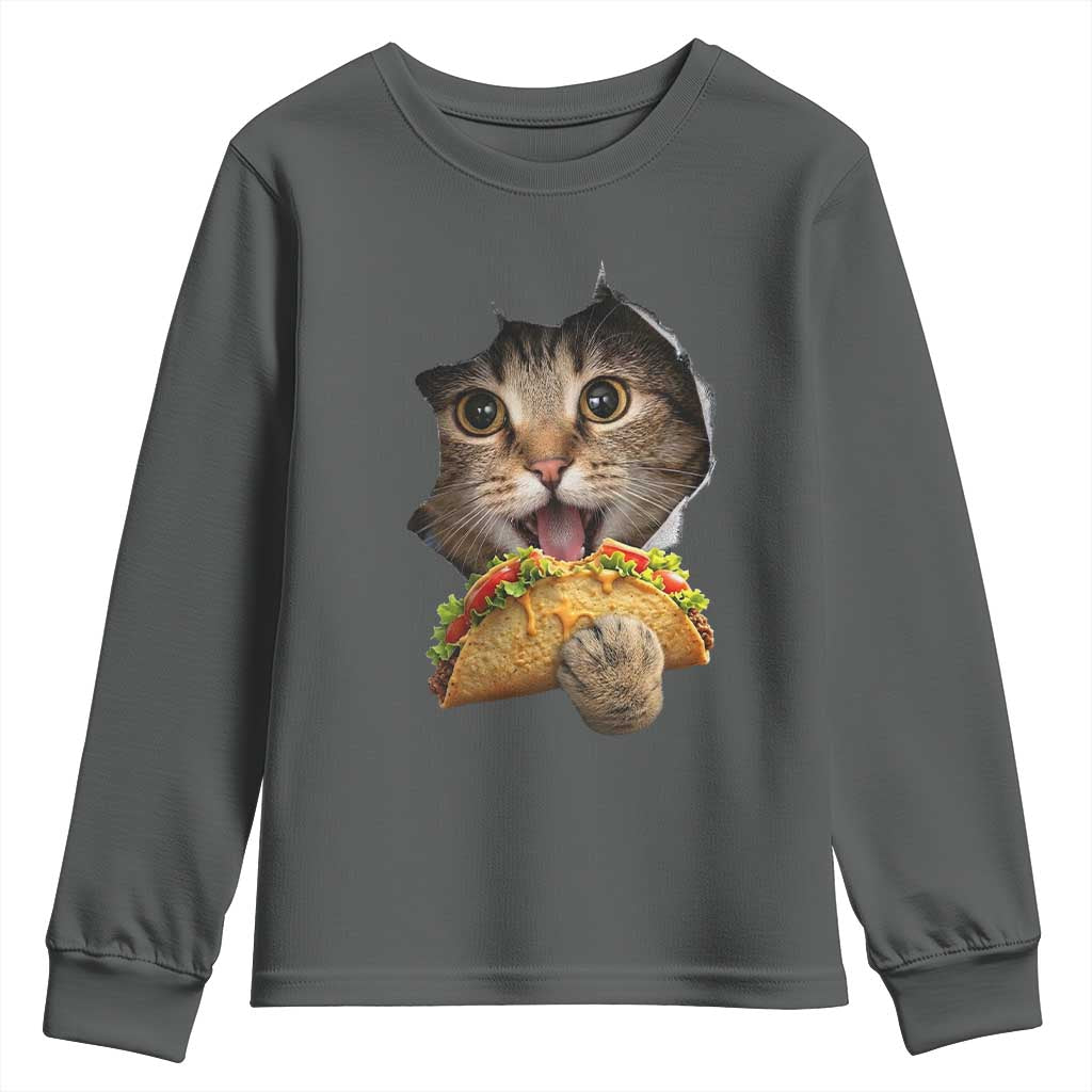 Funny Cat Eating Taco Youth Sweatshirt Mexican Food Lover Gift