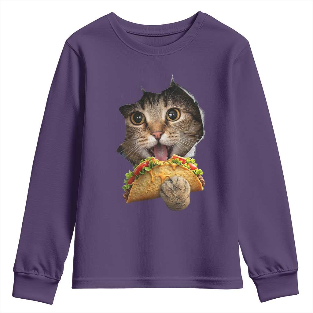 Funny Cat Eating Taco Youth Sweatshirt Mexican Food Lover Gift