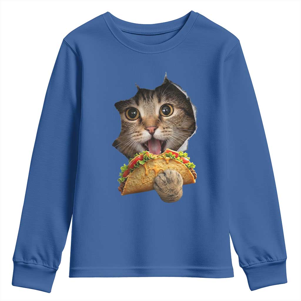 Funny Cat Eating Taco Youth Sweatshirt Mexican Food Lover Gift