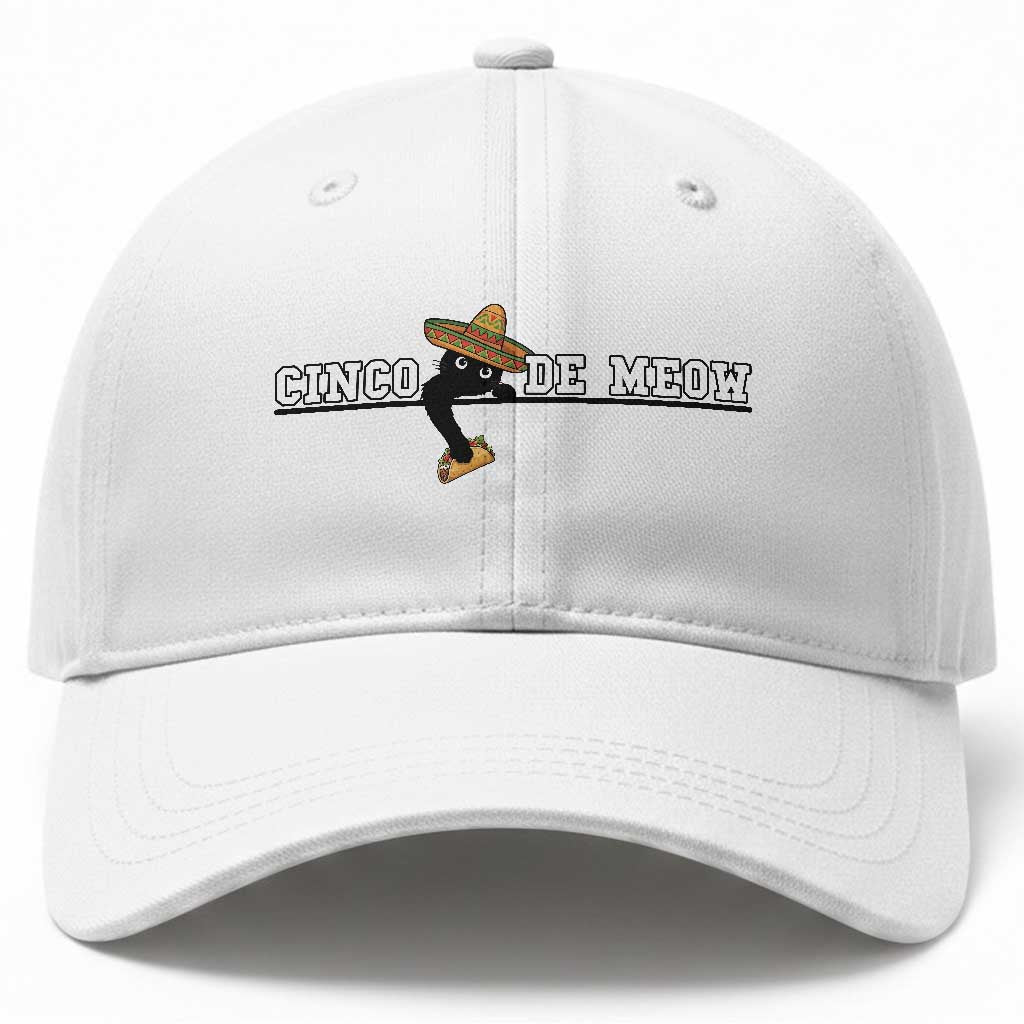 Funny Cinco De Meow Baseball Cap Cute Black Cat Eating Taco