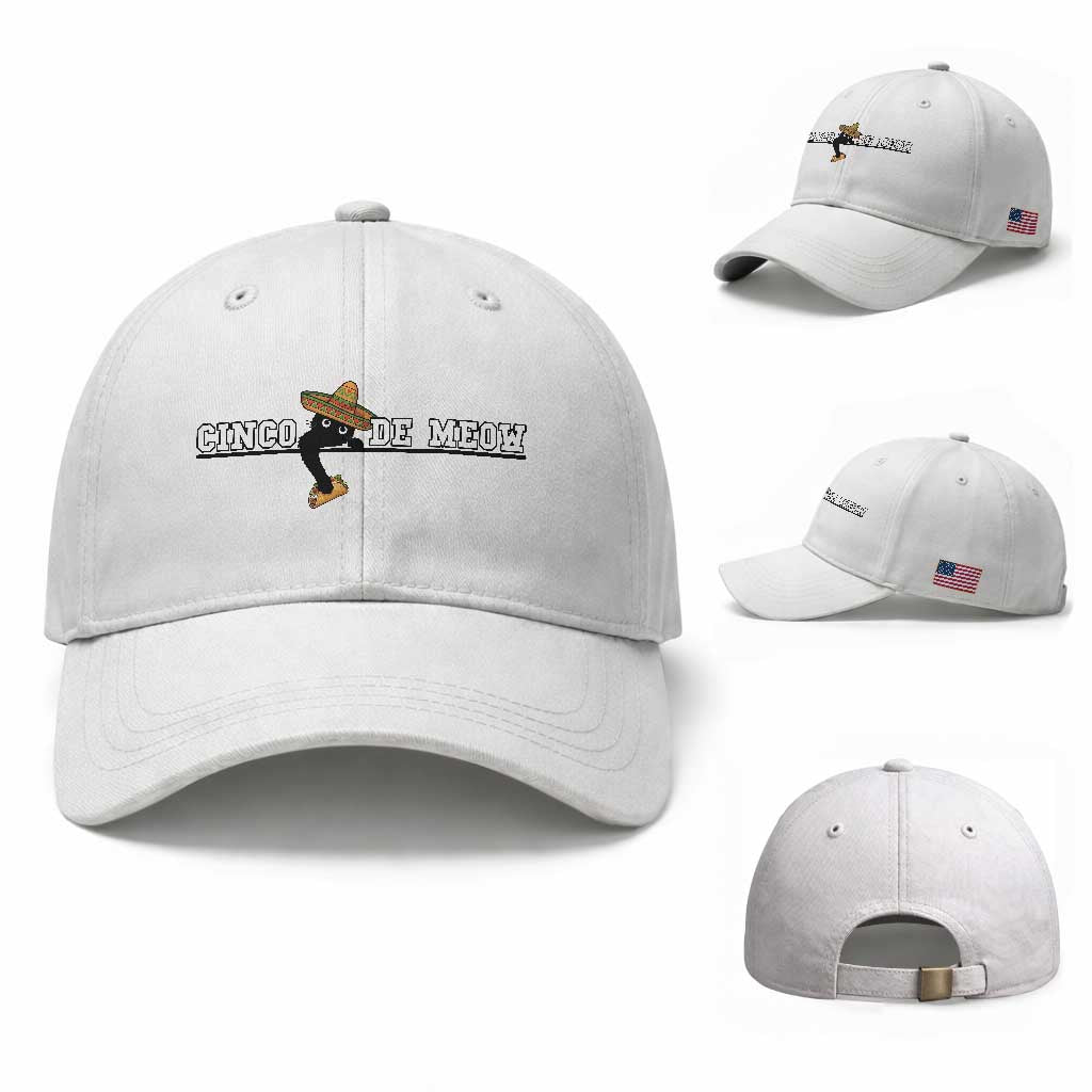 Funny Cinco De Meow Baseball Cap Cute Black Cat Eating Taco