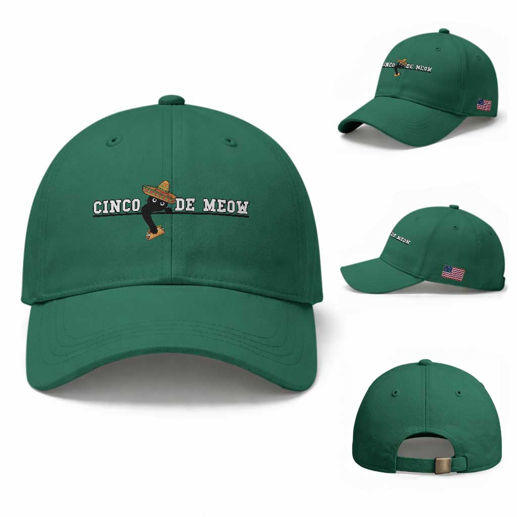 Funny Cinco De Meow Baseball Cap Cute Black Cat Eating Taco