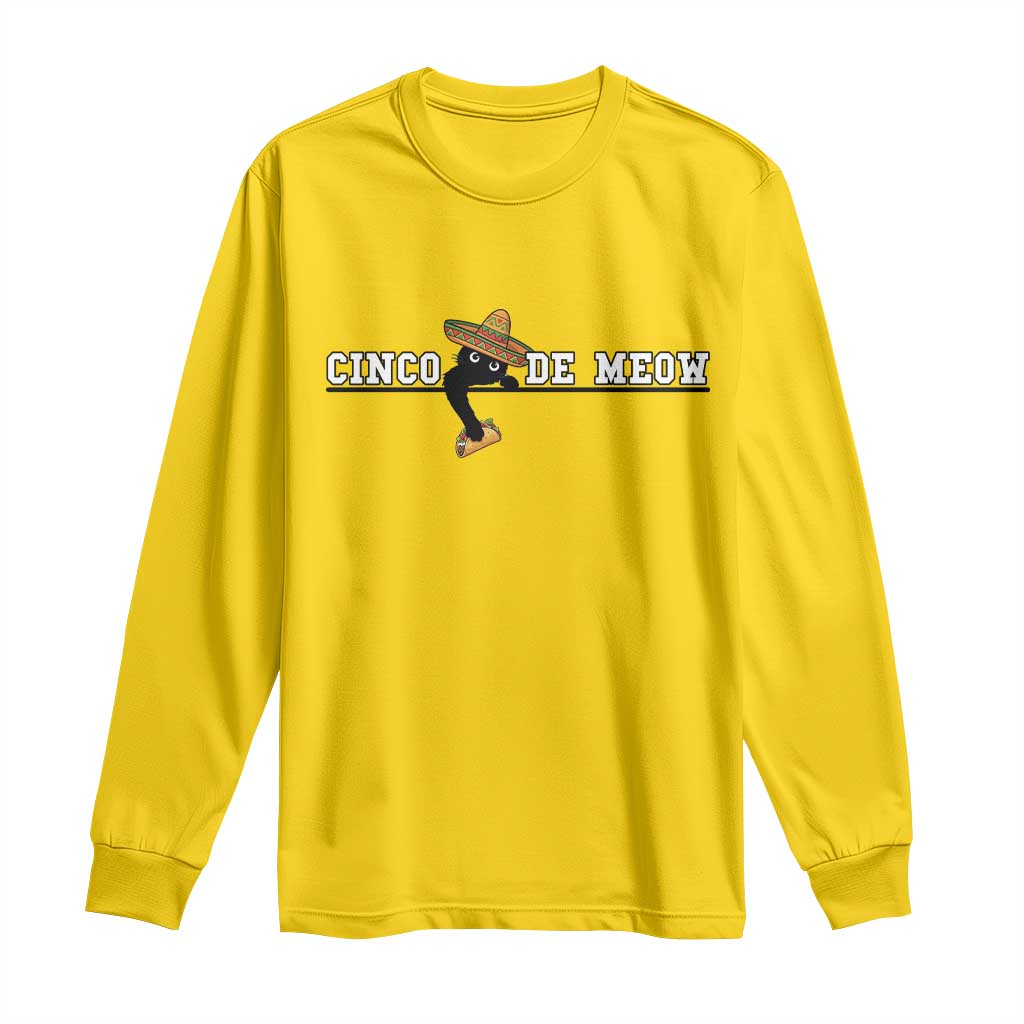Funny Cinco De Meow Long Sleeve Shirt Cute Black Cat Eating Taco