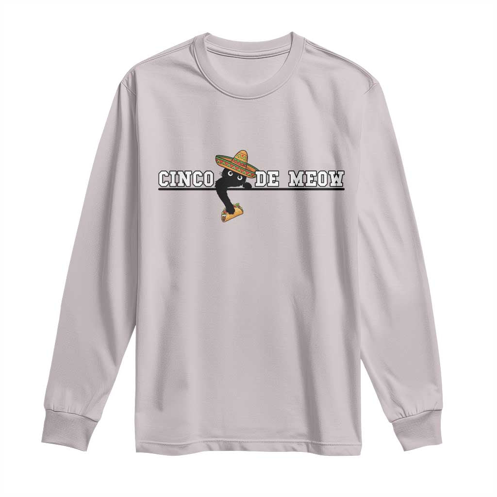 Funny Cinco De Meow Long Sleeve Shirt Cute Black Cat Eating Taco