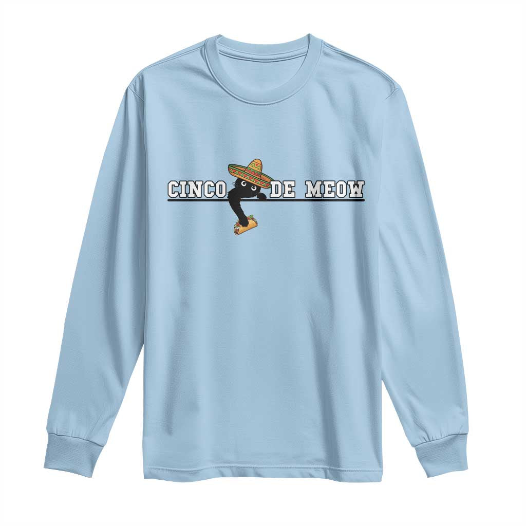 Funny Cinco De Meow Long Sleeve Shirt Cute Black Cat Eating Taco