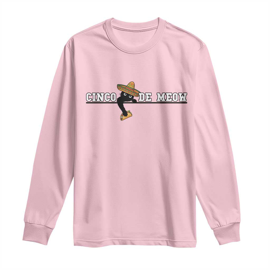 Funny Cinco De Meow Long Sleeve Shirt Cute Black Cat Eating Taco
