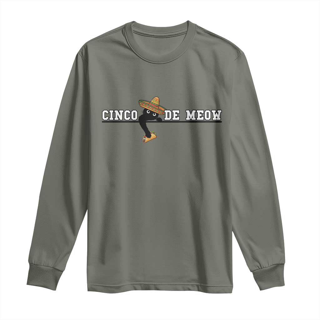Funny Cinco De Meow Long Sleeve Shirt Cute Black Cat Eating Taco