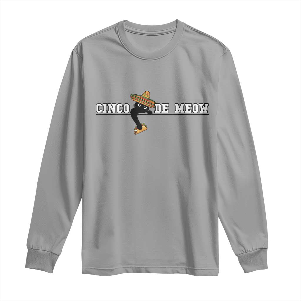 Funny Cinco De Meow Long Sleeve Shirt Cute Black Cat Eating Taco