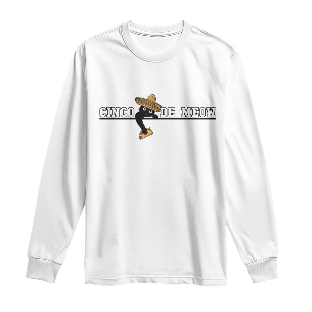 Funny Cinco De Meow Long Sleeve Shirt Cute Black Cat Eating Taco