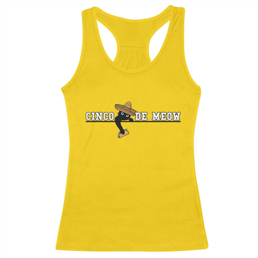 Funny Cinco De Meow Racerback Tank Top Cute Black Cat Eating Taco
