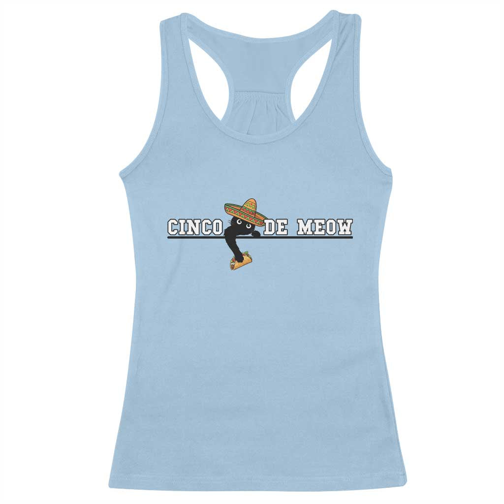Funny Cinco De Meow Racerback Tank Top Cute Black Cat Eating Taco