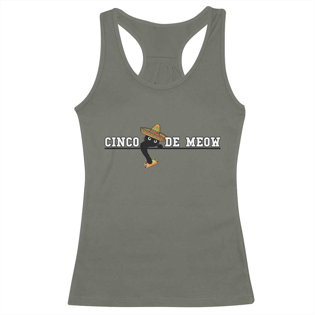 Funny Cinco De Meow Racerback Tank Top Cute Black Cat Eating Taco
