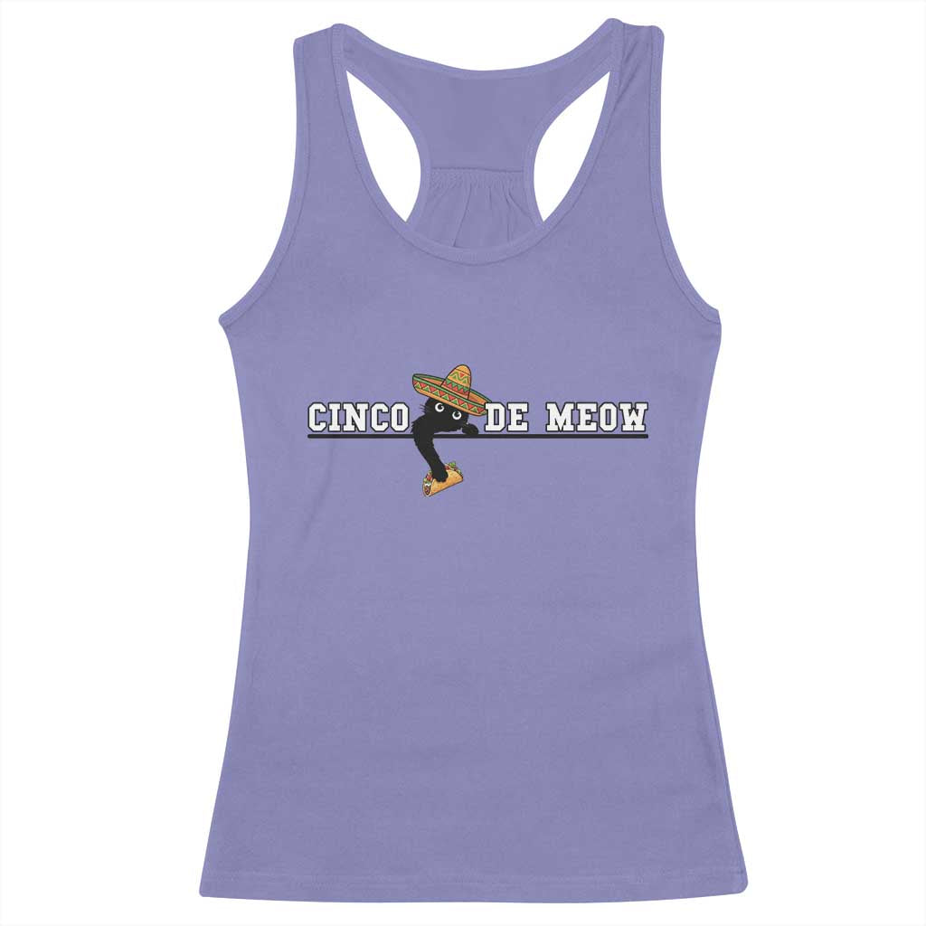 Funny Cinco De Meow Racerback Tank Top Cute Black Cat Eating Taco