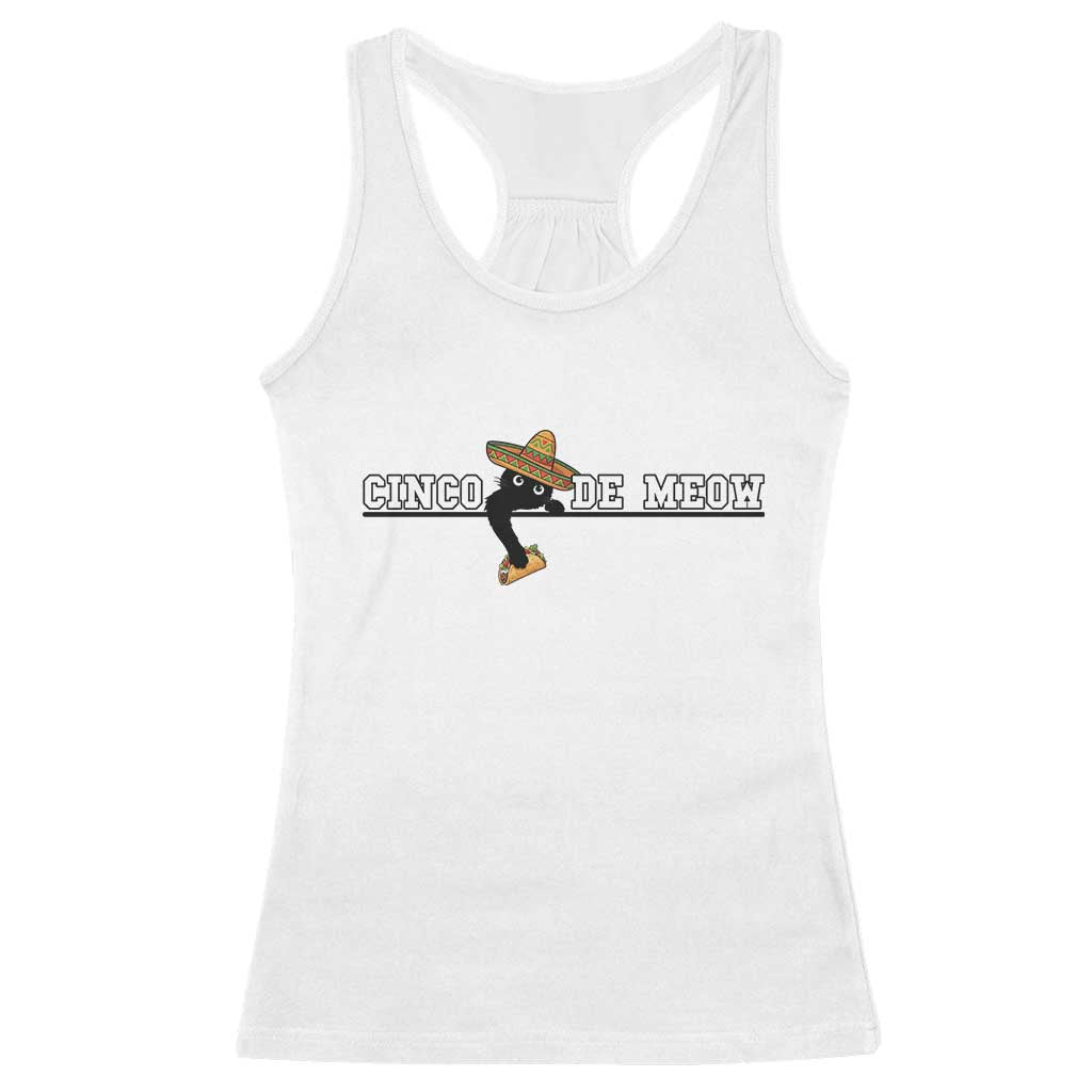 Funny Cinco De Meow Racerback Tank Top Cute Black Cat Eating Taco