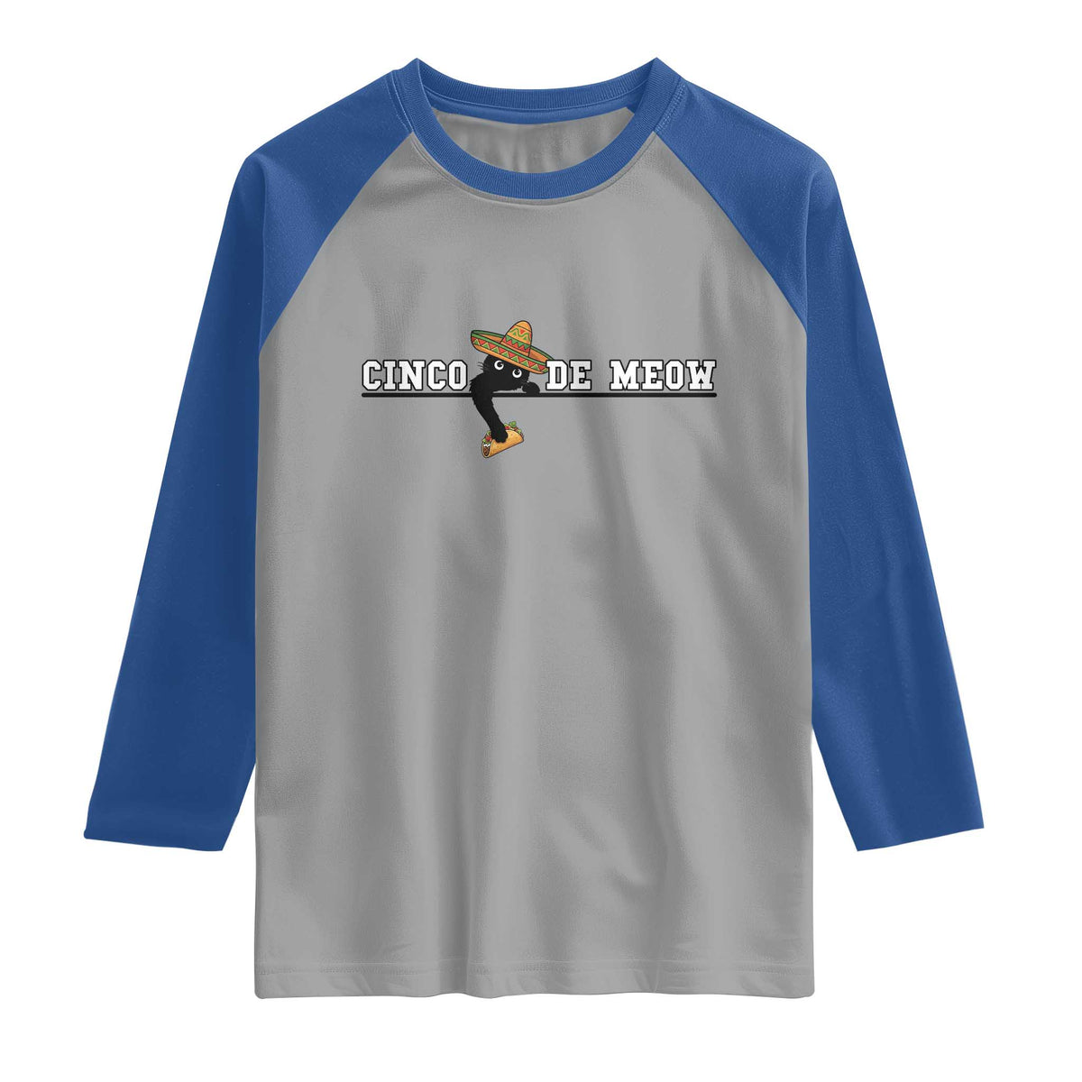 Funny Cinco De Meow Raglan Shirt Cute Black Cat Eating Taco
