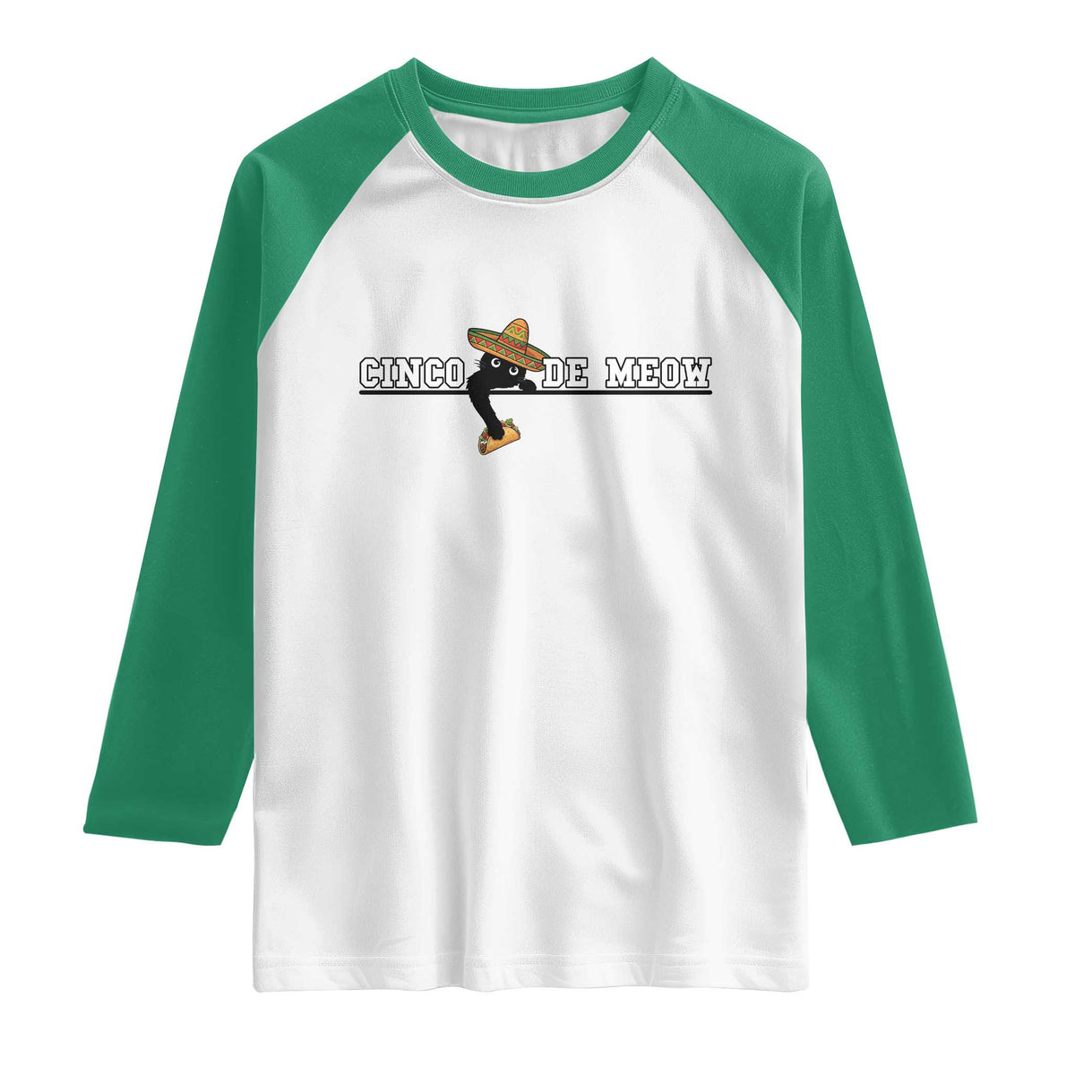 Funny Cinco De Meow Raglan Shirt Cute Black Cat Eating Taco