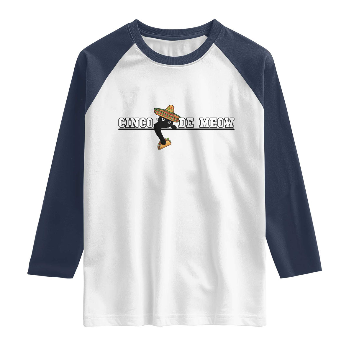 Funny Cinco De Meow Raglan Shirt Cute Black Cat Eating Taco