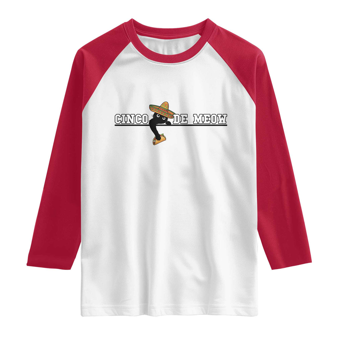 Funny Cinco De Meow Raglan Shirt Cute Black Cat Eating Taco