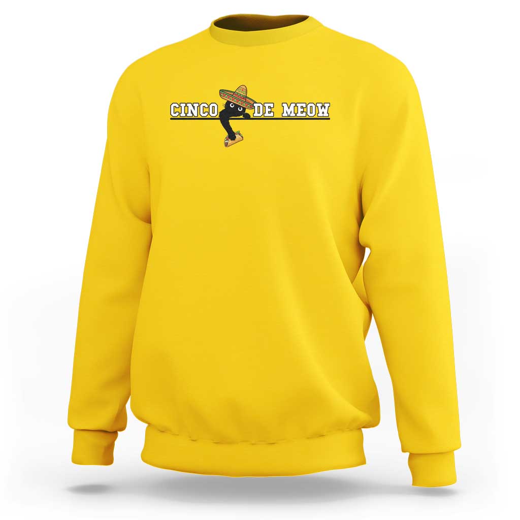 Funny Cinco De Meow Sweatshirt Cute Black Cat Eating Taco