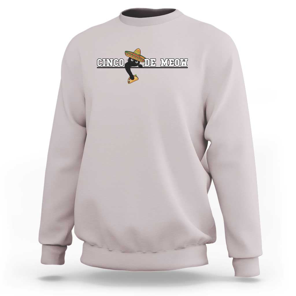 Funny Cinco De Meow Sweatshirt Cute Black Cat Eating Taco