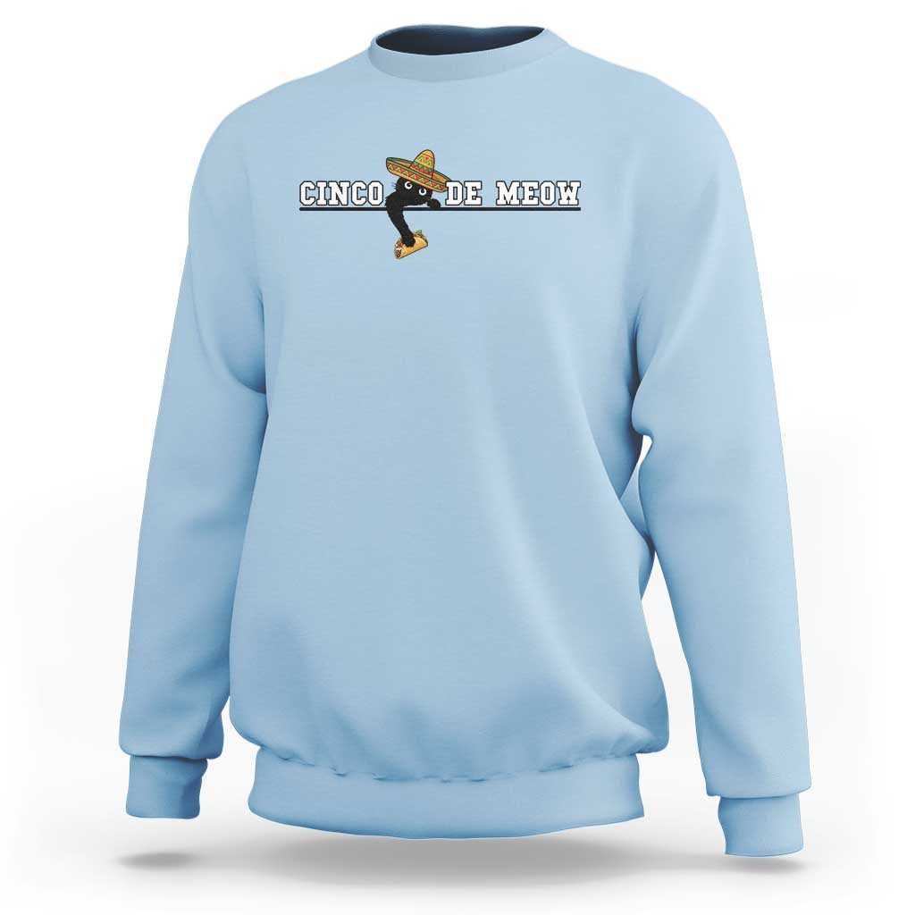 Funny Cinco De Meow Sweatshirt Cute Black Cat Eating Taco