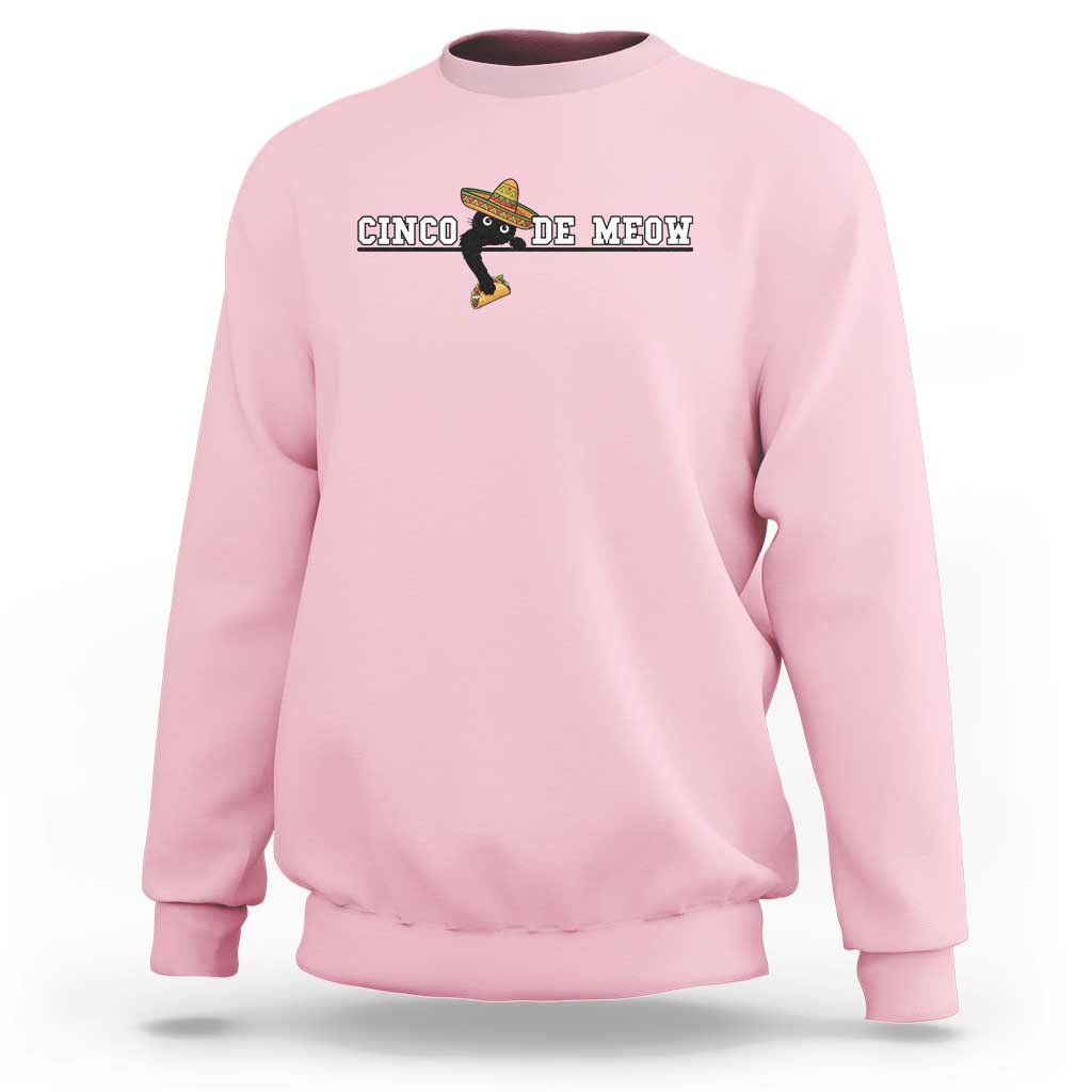 Funny Cinco De Meow Sweatshirt Cute Black Cat Eating Taco