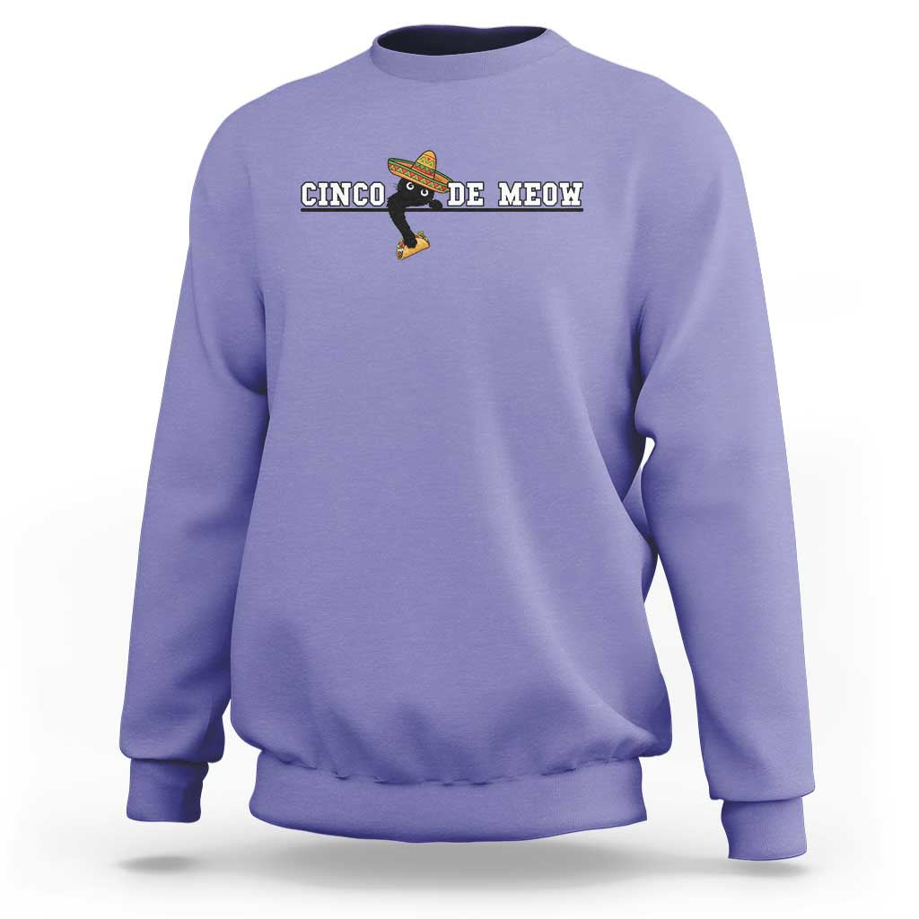Funny Cinco De Meow Sweatshirt Cute Black Cat Eating Taco