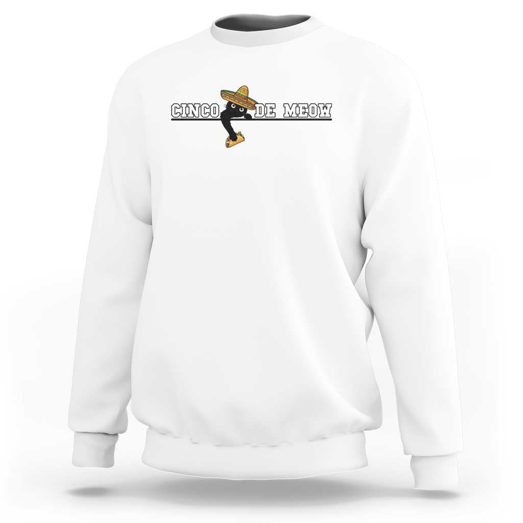 Funny Cinco De Meow Sweatshirt Cute Black Cat Eating Taco