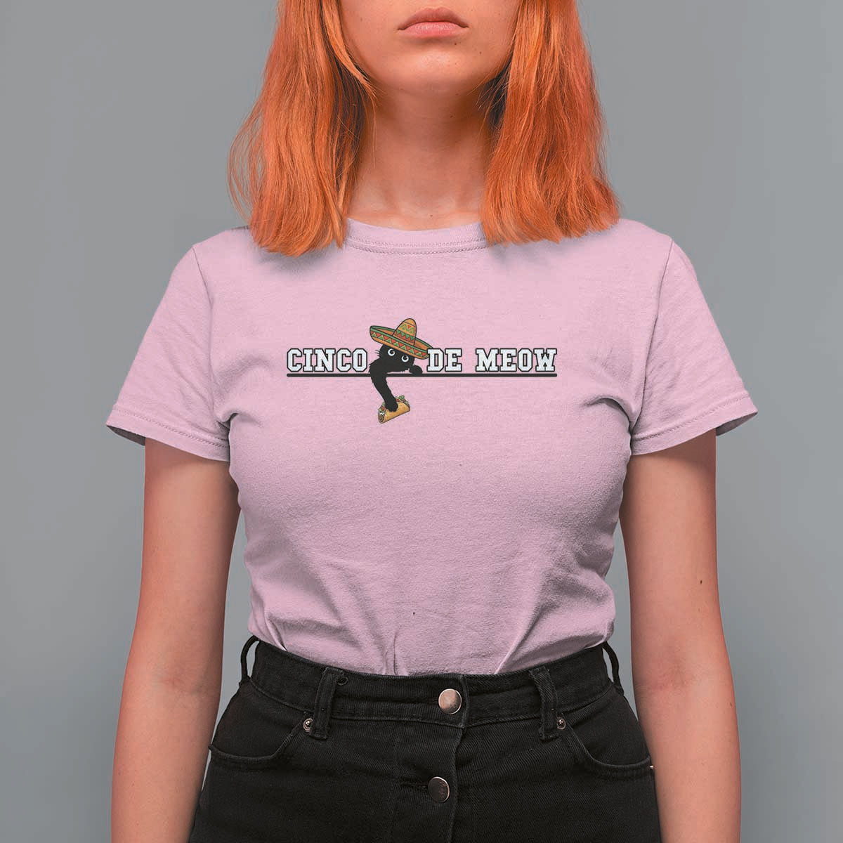 Funny Cinco De Meow T Shirt For Women Cute Black Cat Eating Taco