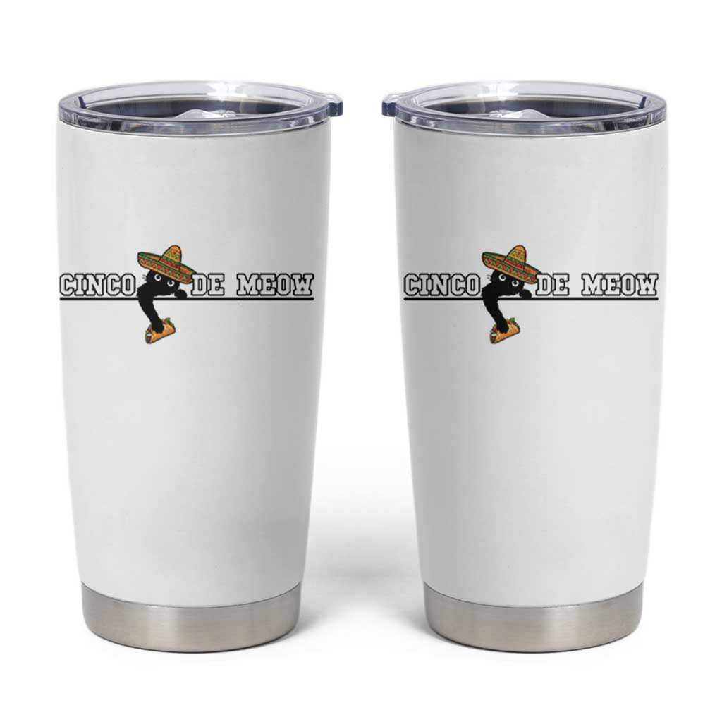 Funny Cinco De Meow Tumbler Cup Cute Black Cat Eating Taco